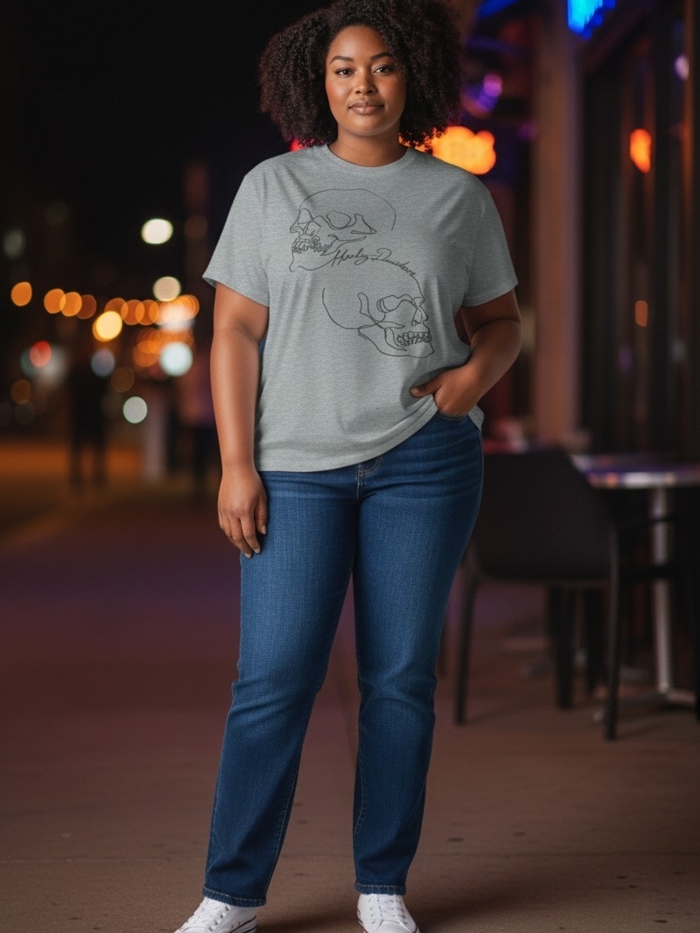 Harley-Davidson Heather Gray Skull Tee with Black Line Art